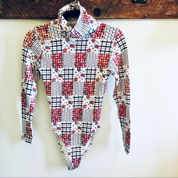 Bodysuit—Long-Sleeve Check Plaid, Blue + Dark Pink - Picture 2 of 3